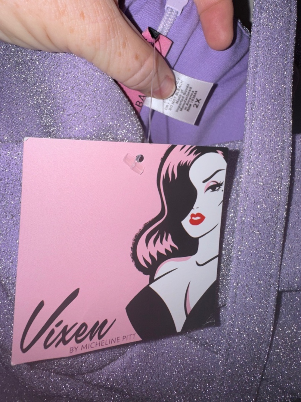 Vixen by Micheline Pitt - Jawbreaker Wiggle Dress in Lilac Lurex, NWT, Size 2X - Picture 4 of 4